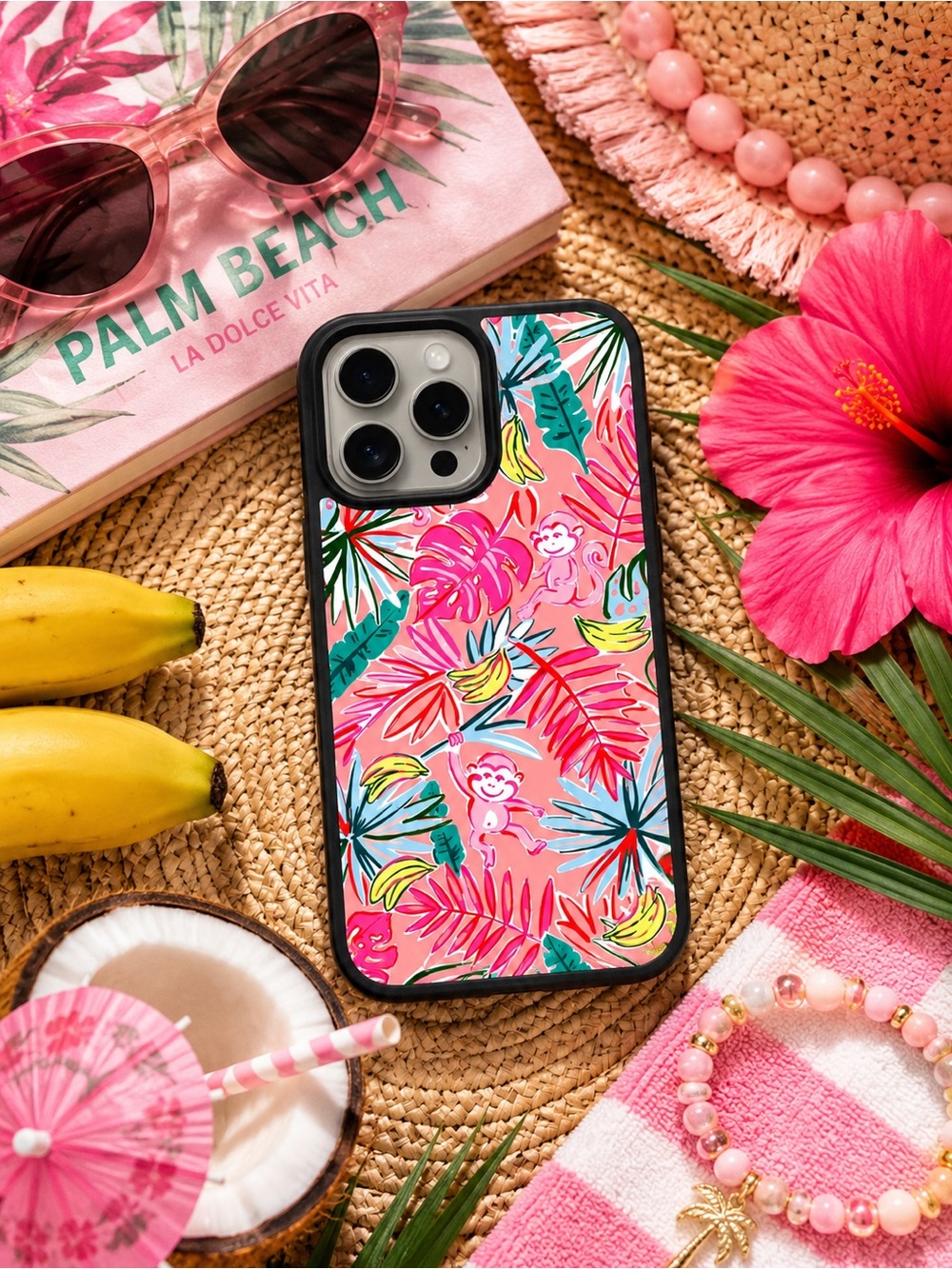 Pink Tropical Monkey MagSafe iPhone Case – Cute Preppy Jungle Phone Case